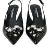 Black Patent Leather Crystal Slingback Shoes - Image 2