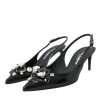 Black Patent Leather Crystal Slingback Shoes - Image 3