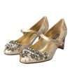 Gold Jacquard Crystal Mary Janes Pumps Shoes - Image 3