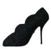 Black Cordonetto Ricamo Pump Open Toe Shoes - Image 5