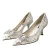 White Floral Lace DG Crystal Pumps Shoes - Image 3