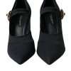 Black Mary Jane Jersey Crystal Pumps Shoes - Image 2