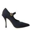 Black Mary Jane Jersey Crystal Pumps Shoes - Image 6