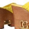 Yellow Leather Wood Mule Wedge Slides Shoes - Image 7