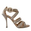 Bronze Crystal Strap Heels Sandals Shoes - Image 6