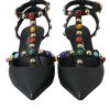 Black Leather Embellished Heels Sandal Shoes - Image 2