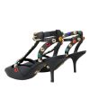 Black Leather Embellished Heels Sandal Shoes - Image 4