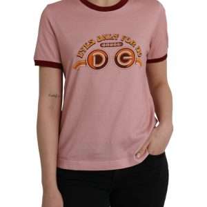 Pink Cotton Short Sleeves Crew Neck T-shirt