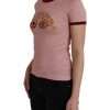 Pink Cotton Short Sleeves Crew Neck T-shirt - Image 3