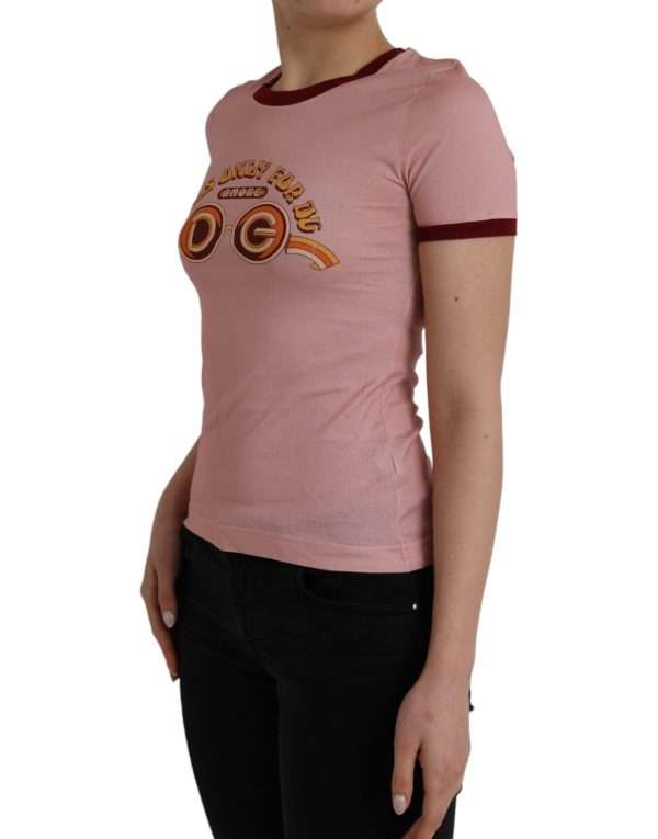 Pink Cotton Short Sleeves Crew Neck T-shirt - Image 3