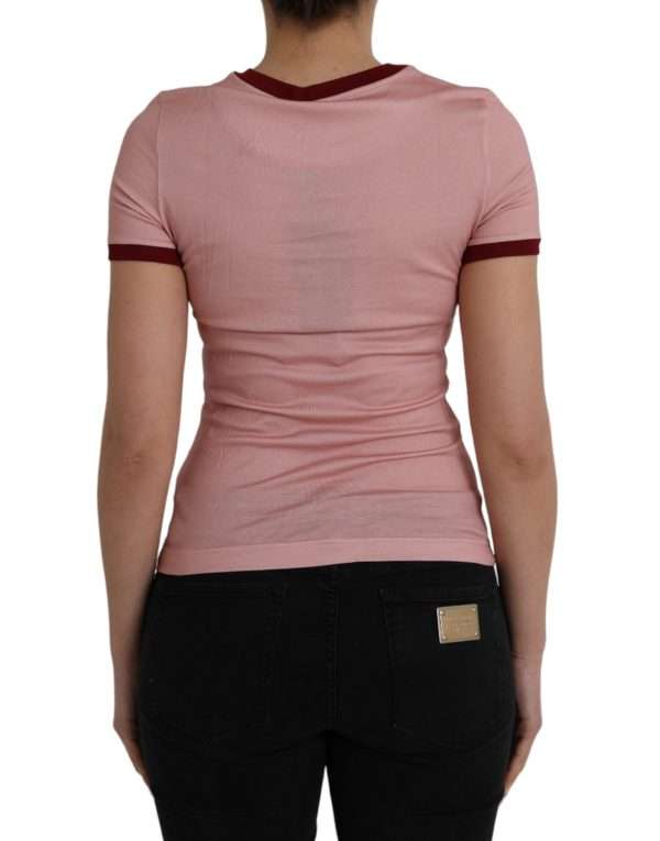 Pink Cotton Short Sleeves Crew Neck T-shirt - Image 4