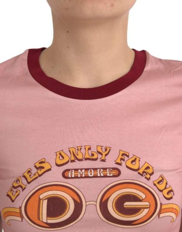 Pink Cotton Short Sleeves Crew Neck T-shirt - Image 5