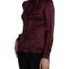 Maroon Ascot Collar Long Sleeve Top Blouse - Image 2