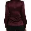 Maroon Ascot Collar Long Sleeve Top Blouse - Image 3