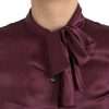 Maroon Ascot Collar Long Sleeve Top Blouse - Image 4