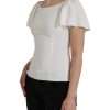 White Viscose Round Neck Short Sleeves Top - Image 2
