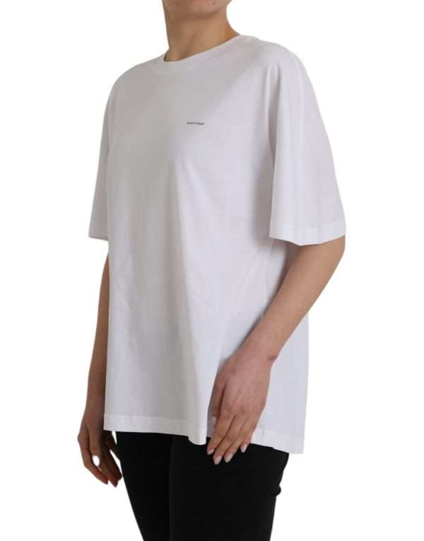White Cotton Crew Neck Short Sleeves T-shirt - Image 3
