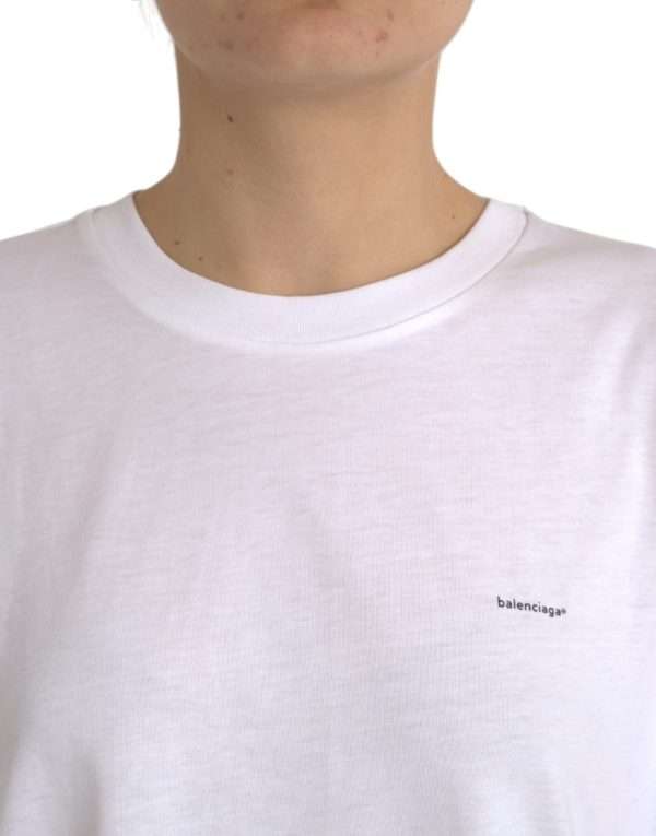 White Cotton Crew Neck Short Sleeves T-shirt - Image 5