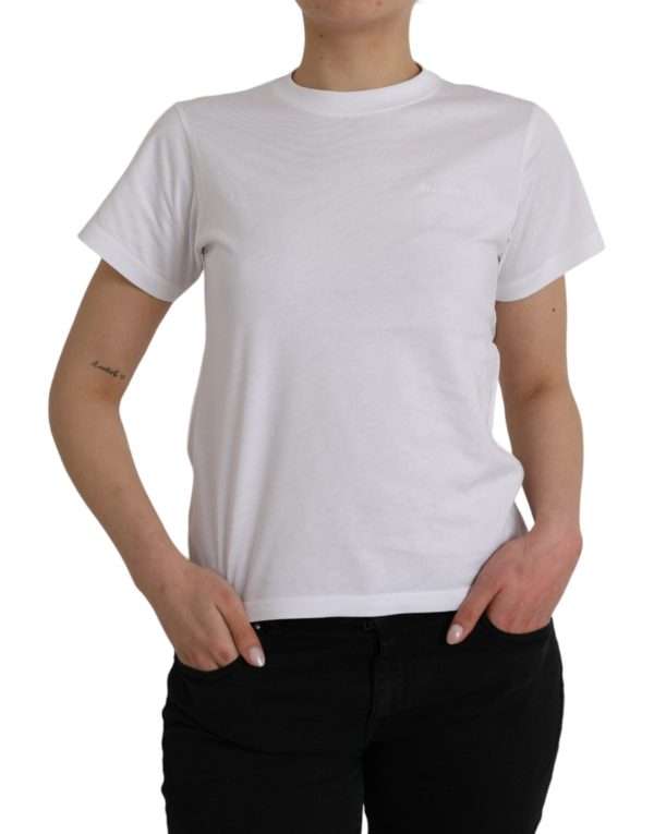 White Cotton Crew Neck Short Sleeves T-shirt - Image 2