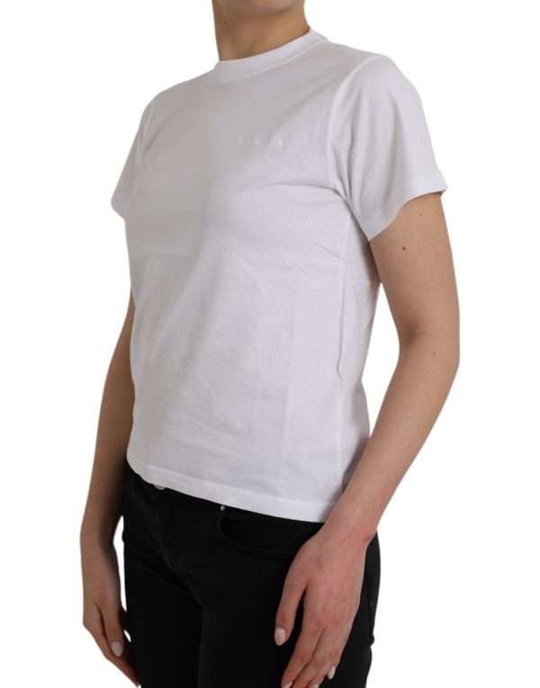 White Cotton Crew Neck Short Sleeves T-shirt - Image 3