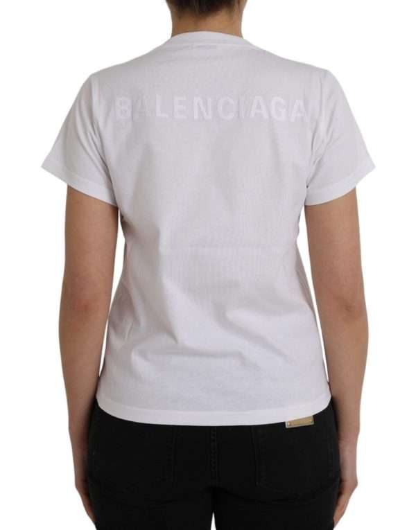 White Cotton Crew Neck Short Sleeves T-shirt - Image 4