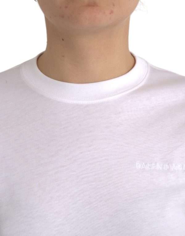 White Cotton Crew Neck Short Sleeves T-shirt - Image 5