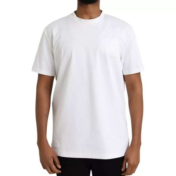 White Logo Embossed Cotton Crewneck T-shirt