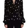 Black Polka Dots Silk Pussy Bow Long Sleeves Top - Image 5