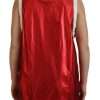 Red Nylon Logo Print Sleeveless Jersey Top - Image 2