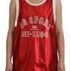 Red Nylon Logo Print Sleeveless Jersey Top - Image 3