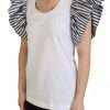 White Striped Short Sleeves Pullover Top - Image 5