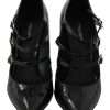 Black Leather Ankle Strap Heels Pumps Shoes - Image 2