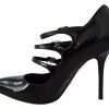 Black Leather Ankle Strap Heels Pumps Shoes - Image 3
