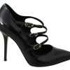 Black Leather Ankle Strap Heels Pumps Shoes - Image 4