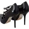 Black Leather Ankle Strap Heels Pumps Shoes - Image 7