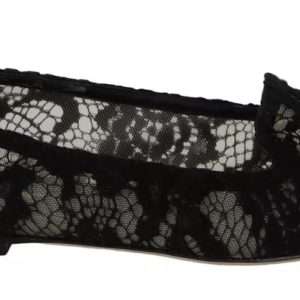 Black Floral Lace Loafers Flats Shoes