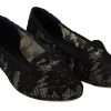 Black Floral Lace Loafers Flats Shoes - Image 5