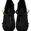 Black Floral Embellish Heels Mary Janes Pumps Shoes - Image 3