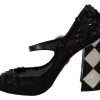 Black Floral Embellish Heels Mary Janes Pumps Shoes - Image 6