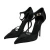 Black Mesh T-strap Stiletto High Heels Shoes - Image 3