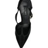 Black Mesh T-strap Stiletto High Heels Shoes - Image 8