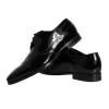 Black Calfskin Leather Derby Men Dress Shoes - Image 7