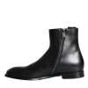 Black Calf Leather Men Ankle Boots Men Shoes - Image 5