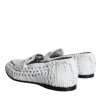 White Woven Leather Slip On Loafers Men Shoes - Image 4