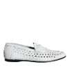 White Woven Leather Slip On Loafers Men Shoes - Image 5