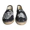 Black Floral Cotton Leather Espadrilles Shoes - Image 2
