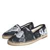Black Floral Cotton Leather Espadrilles Shoes - Image 3