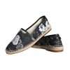 Black Floral Cotton Leather Espadrilles Shoes - Image 7