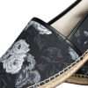 Black Floral Cotton Leather Espadrilles Shoes - Image 8