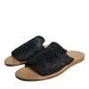 Black Monochrome Braided Raffia Slides Shoes - Image 3